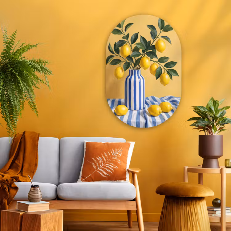 Oval - Glass - Lemon - Still Life - Modern - Citroen - Stilleven - Modern Wandcirkel Ovaal Glas middel