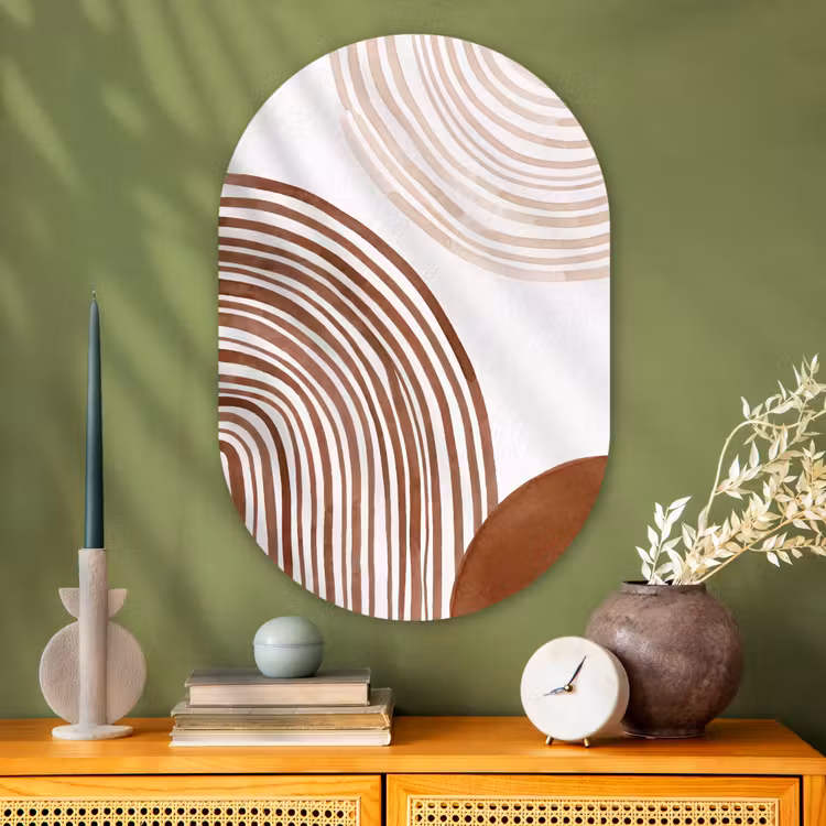 Oval - Glass - Lines - Minimalist - Art - Lijnen - Minimalistisch - Kunst Wandcirkel Ovaal Glas middel
