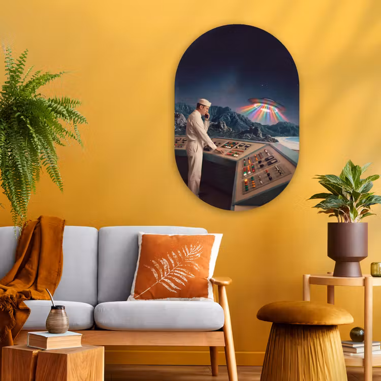 Oval - Glass - Man - Control Room - Beach - Man - Controlekamer - Strand Wandcirkel Ovaal Glas middel