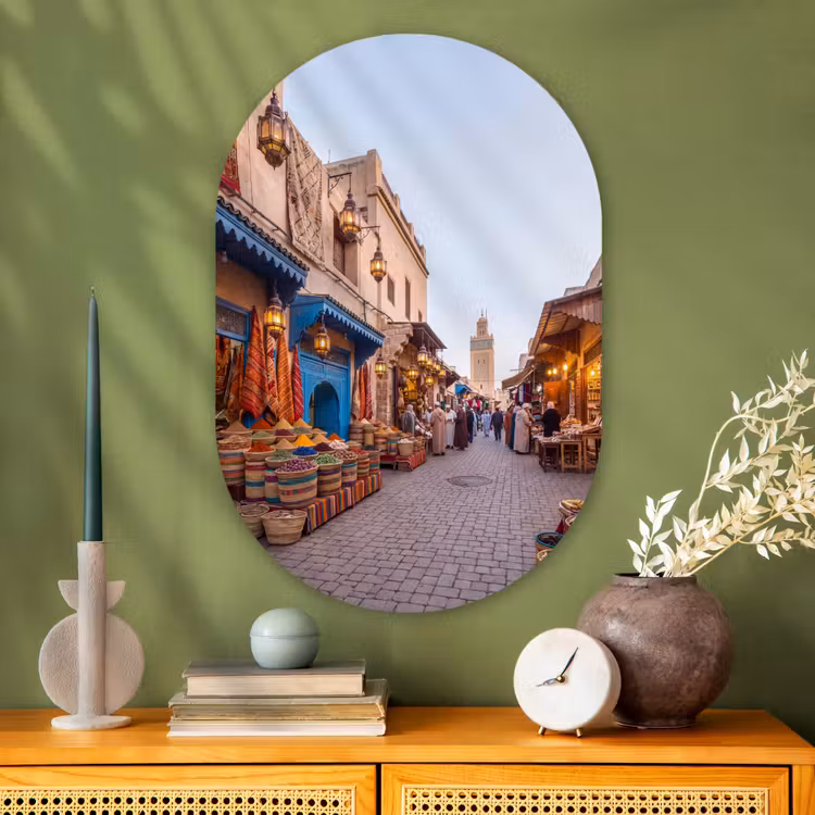 Oval - Glass - Market - Oriental - Colorful - Markt - Oosters - Kleurrijk Wandcirkel Ovaal Glas middel