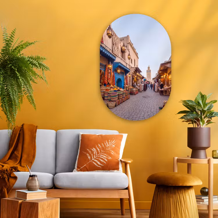 Oval - Glass - Market - Oriental - Colorful - Markt - Oosters - Kleurrijk Wandcirkel Ovaal Glas middel