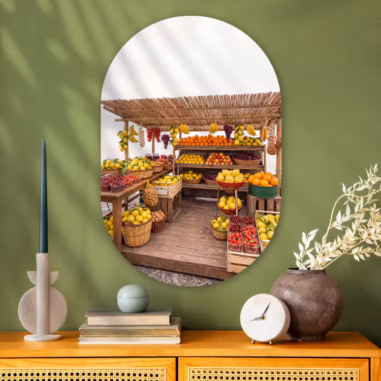 Oval - Glass - Market Stall - Fruit - Fresh - Marktkraam - Fruit - Vers Wandcirkel Ovaal Glas middel
