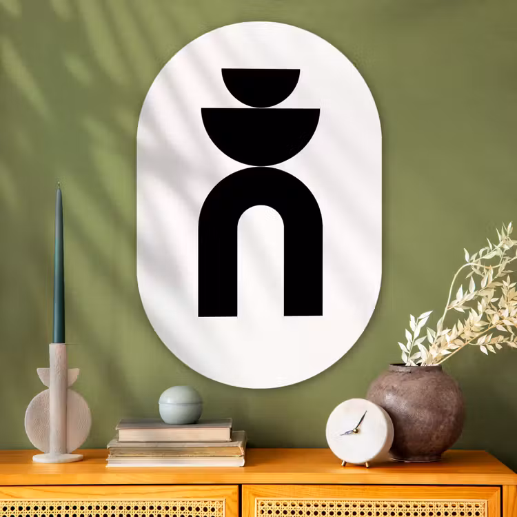 Oval - Glass - Minimalist - Art - White - Minimalistisch - Kunst - Wit Wandcirkel Ovaal Glas middel