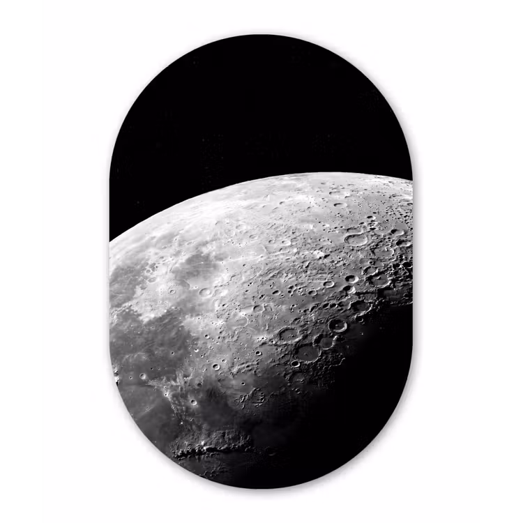 Oval - Glass - Moon - Craters - Space - Maan - Kraters - Ruimte Wandcirkel Ovaal Glas middel