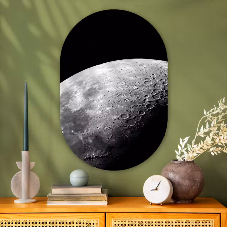Oval - Glass - Moon - Craters - Space - Maan - Kraters - Ruimte Wandcirkel Ovaal Glas middel