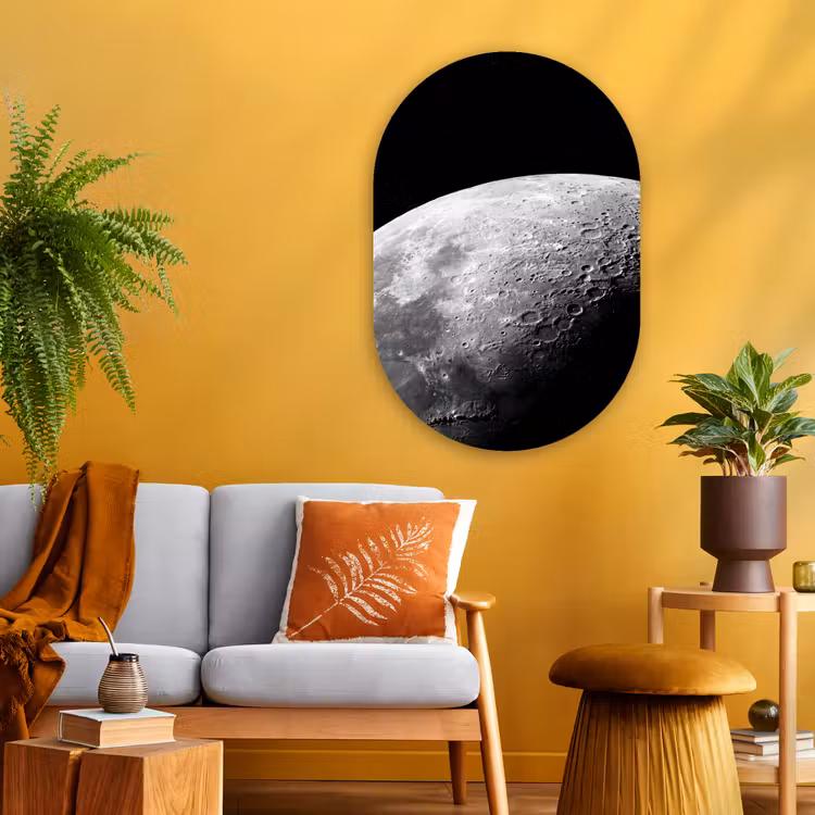 Oval - Glass - Moon - Craters - Space - Maan - Kraters - Ruimte Wandcirkel Ovaal Glas middel