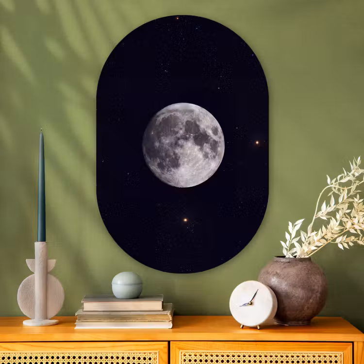 Oval - Glass - Moon - Stars - Space - Maan - Sterren - Ruimte Wandcirkel Ovaal Glas middel