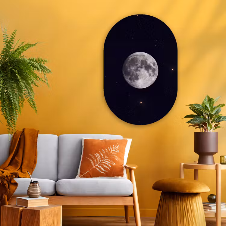 Oval - Glass - Moon - Stars - Space - Maan - Sterren - Ruimte Wandcirkel Ovaal Glas middel