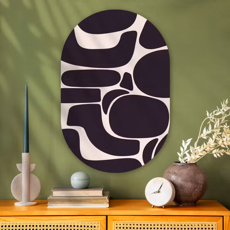 Oval - Glass - Pattern - Organic - Black - Patroon - Organisch - Zwart Wandcirkel Ovaal Glas middel