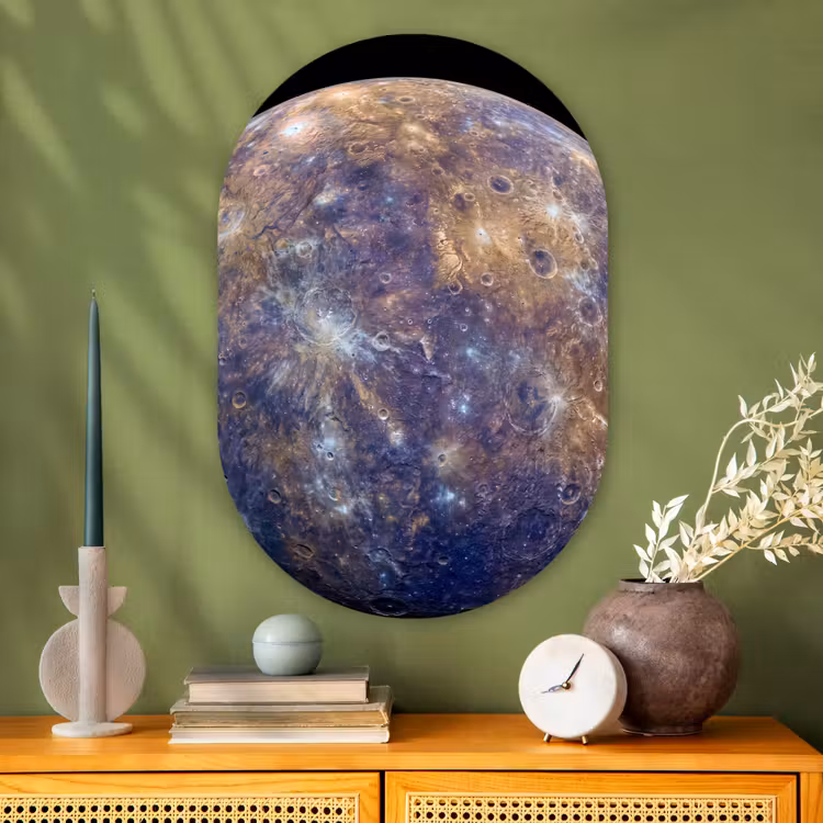 Oval - Glass - Planet - Craters - Space - Planeet - Kraters - Ruimte Wandcirkel Ovaal Glas middel