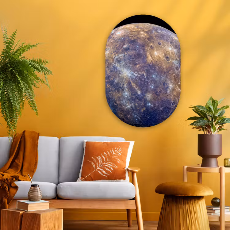Oval - Glass - Planet - Craters - Space - Planeet - Kraters - Ruimte Wandcirkel Ovaal Glas middel