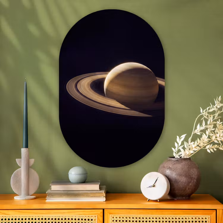 Oval - Glass - Planet - Rings - Space - Planeet - Ringen - Ruimte Wandcirkel Ovaal Glas middel