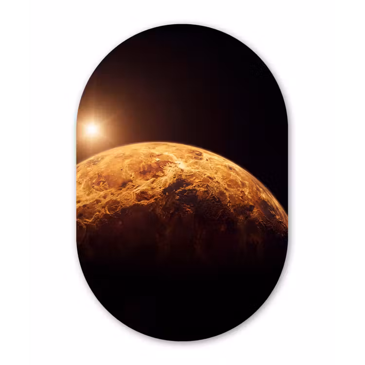 Oval - Glass - Planet - Space - Orange - Planeet - Ruimte - Oranje Wandcirkel Ovaal Glas middel