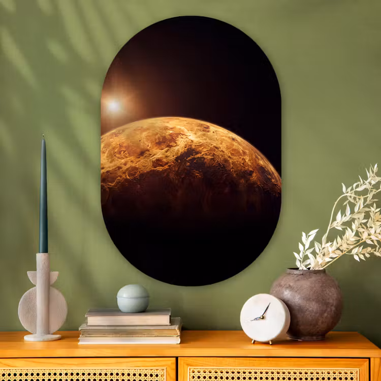 Oval - Glass - Planet - Space - Orange - Planeet - Ruimte - Oranje Wandcirkel Ovaal Glas middel