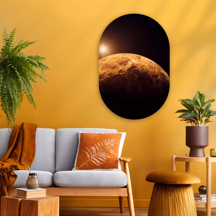Oval - Glass - Planet - Space - Orange - Planeet - Ruimte - Oranje Wandcirkel Ovaal Glas middel