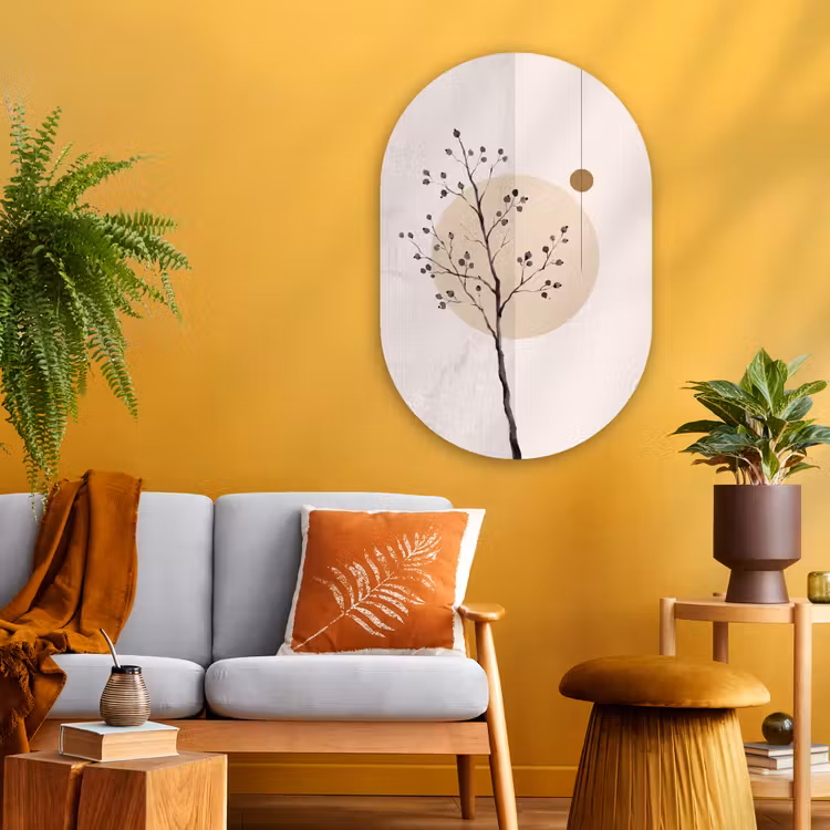 Oval - Glass - Plant - Abstract - Beige - Plant - Abstract - Beige Wandcirkel Ovaal Glas middel