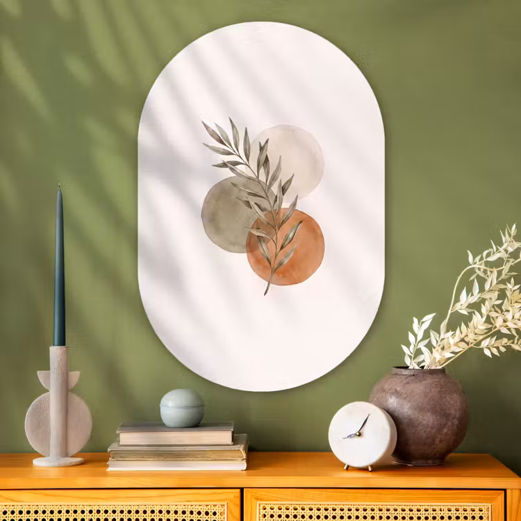 Oval - Glass - Plant - Circles - Abstract - Plant - Cirkels - Abstract Wandcirkel Ovaal Glas middel