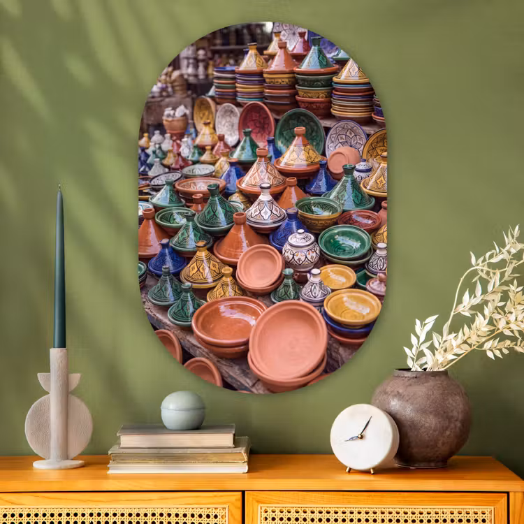 Oval - Glass - Pottery - Colorful - Pattern - Aardewerk - Kleurrijk - Patroon Wandcirkel Ovaal Glas middel