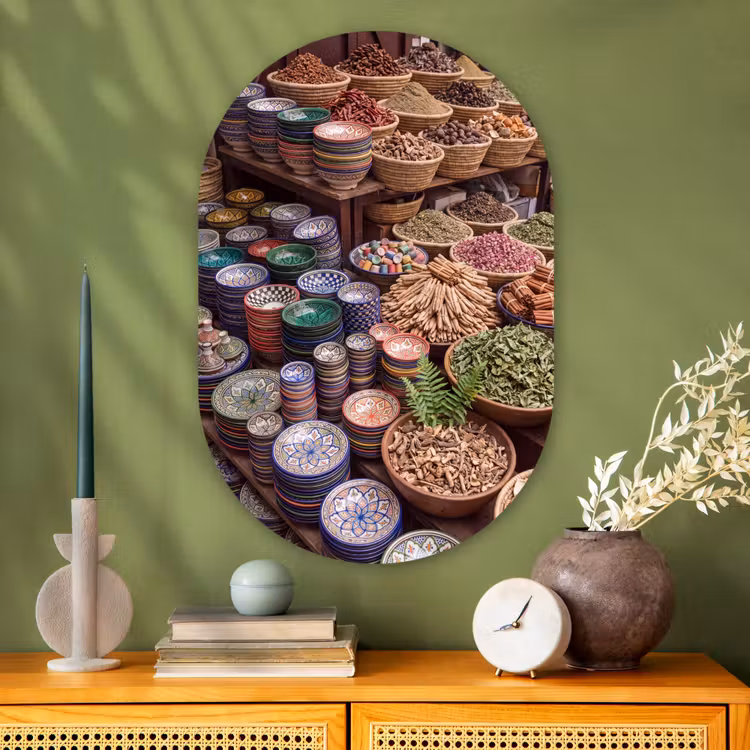 Oval - Glass - Pottery - Oriental - Colorful - Aardewerk - Oosters - Kleurrijk Wandcirkel Ovaal Glas middel