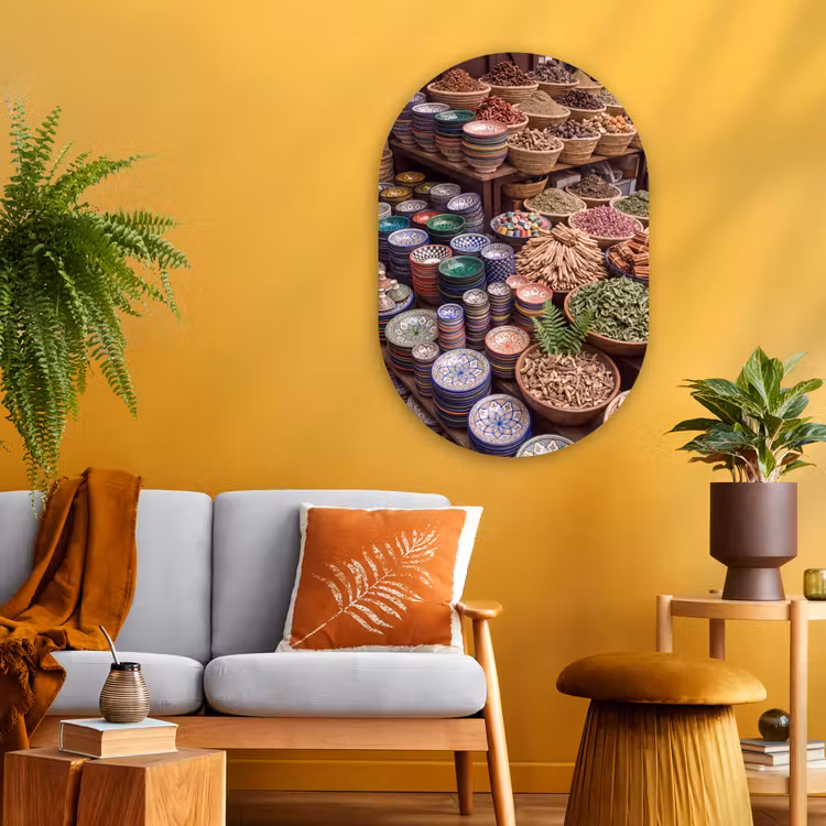 Oval - Glass - Pottery - Oriental - Colorful - Aardewerk - Oosters - Kleurrijk Wandcirkel Ovaal Glas middel