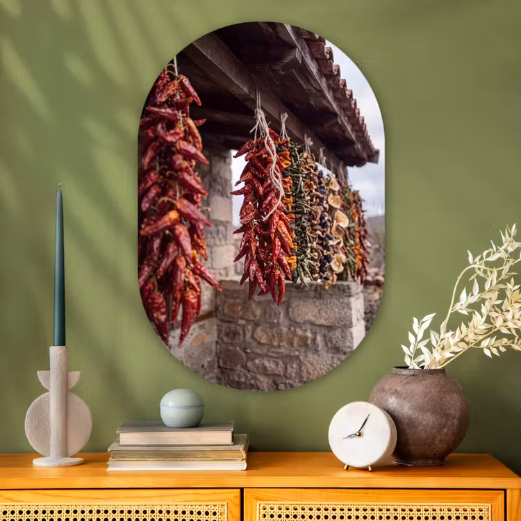 Oval - Glass - Red Peppers - Food - Rode pepers - Eten Wandcirkel Ovaal Glas middel