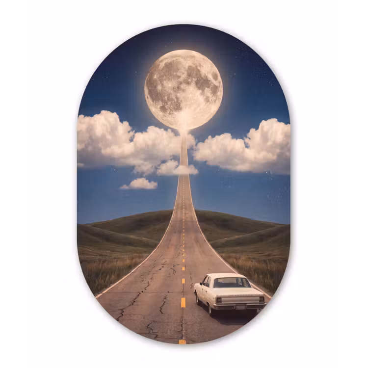 Oval - Glass - Road - Moon - Night - Weg - Maan - Nacht Wandcirkel Ovaal Glas middel