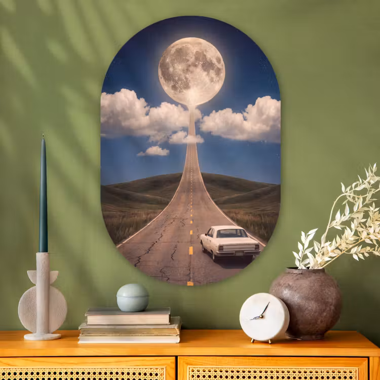 Oval - Glass - Road - Moon - Night - Weg - Maan - Nacht Wandcirkel Ovaal Glas middel