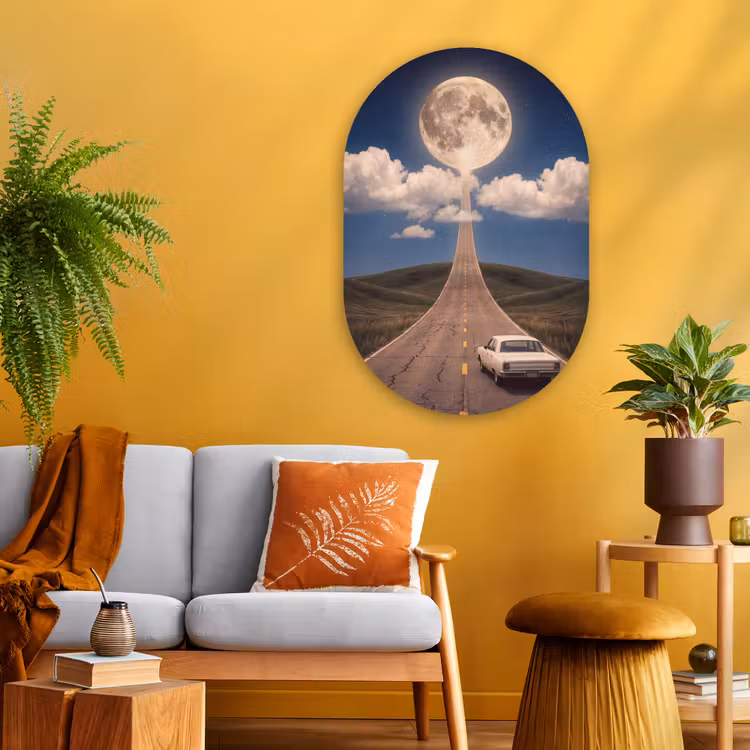 Oval - Glass - Road - Moon - Night - Weg - Maan - Nacht Wandcirkel Ovaal Glas middel