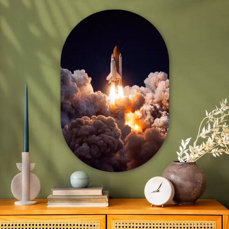 Oval - Glass - Spacecraft - Launch - Stars - Ruimtevaartuig - Lancering - Sterren Wandcirkel Ovaal Glas middel