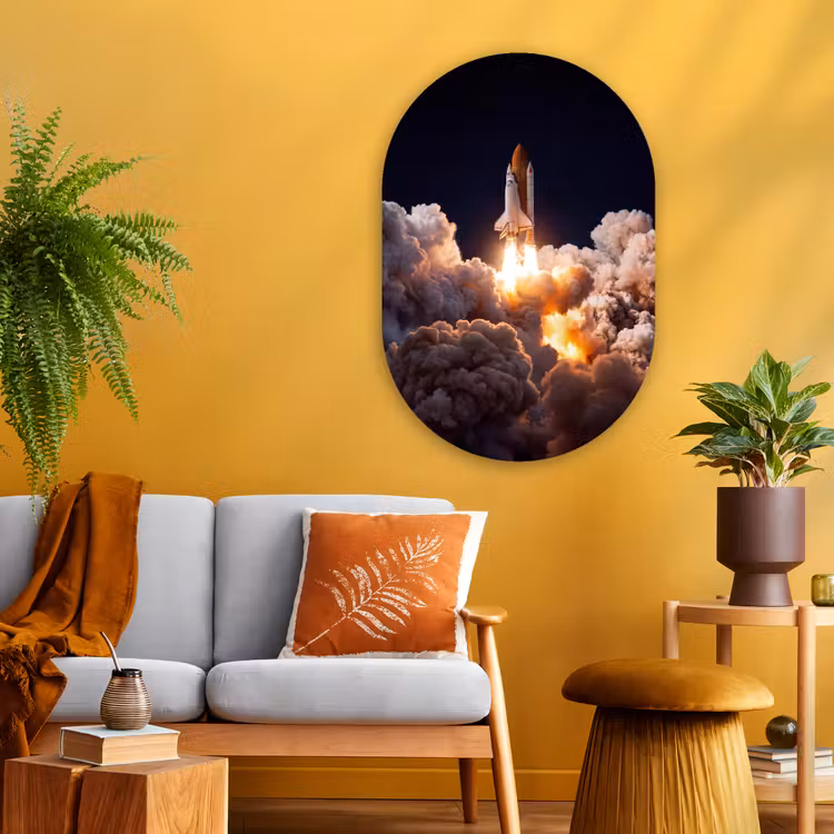 Oval - Glass - Spacecraft - Launch - Stars - Ruimtevaartuig - Lancering - Sterren Wandcirkel Ovaal Glas middel