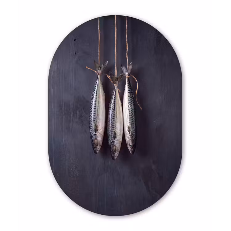 Oval - Glass - Three Fish - Rope - Drie vissen - Touw Wandcirkel Ovaal Glas middel