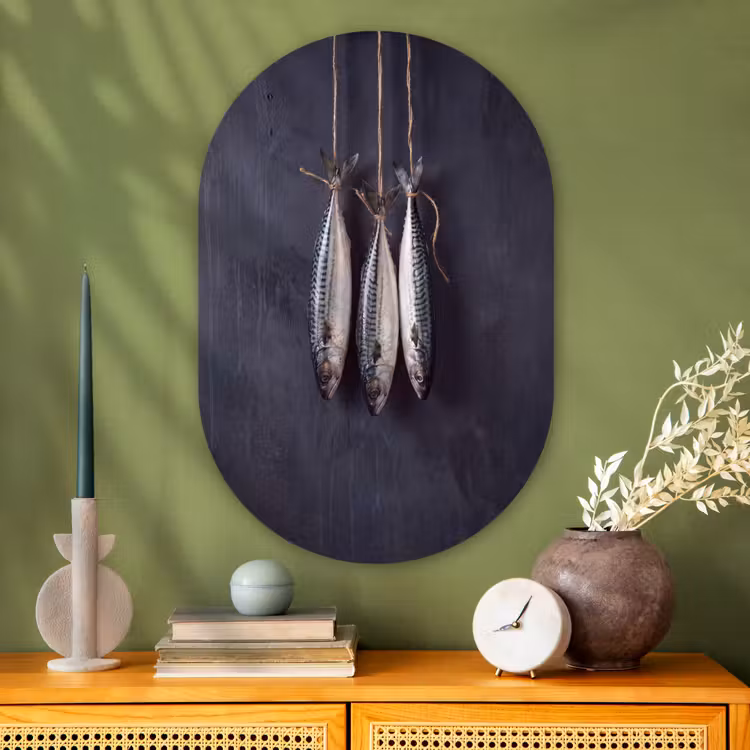 Oval - Glass - Three Fish - Rope - Drie vissen - Touw Wandcirkel Ovaal Glas middel