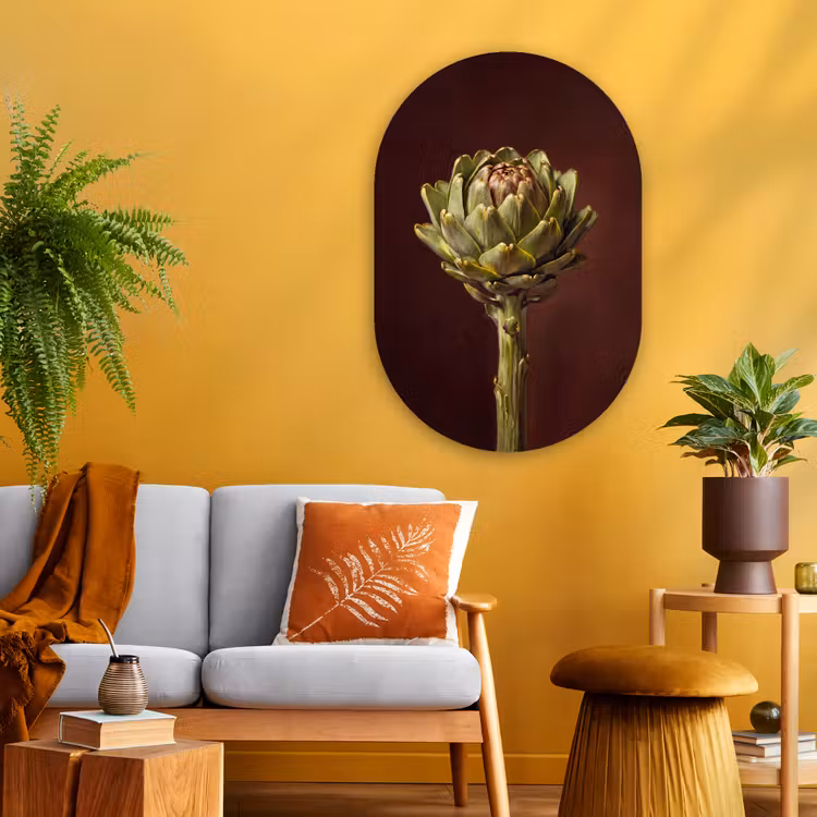 Oval - Glass - Vegetable - Artichoke - Green - Groente - Artisjok - Groen Wandcirkel Ovaal Glas middel