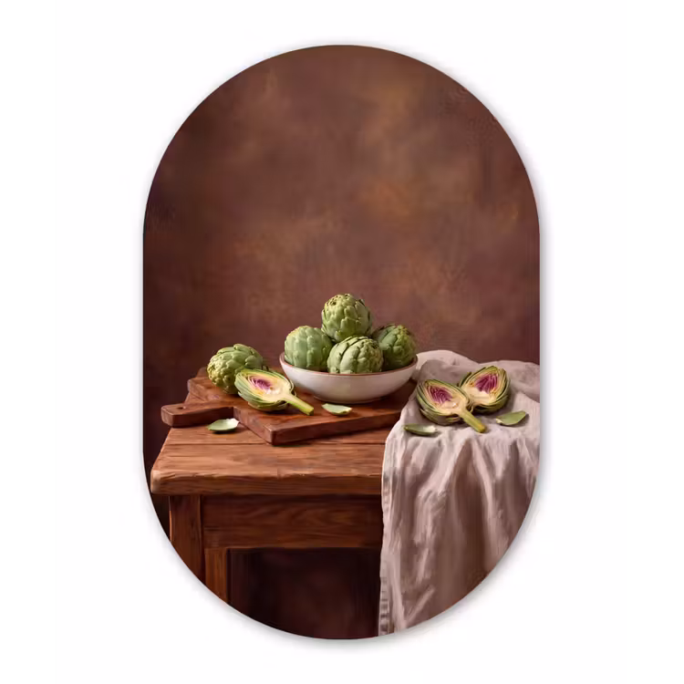 Oval - Glass - Vegetables - Artichoke - Kitchen - Groenten - Artisjok - Keuken Wandcirkel Ovaal Glas middel