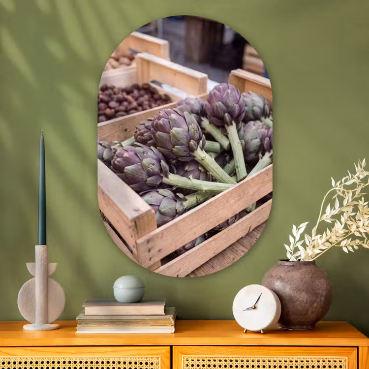 Oval - Glass - Vegetables - Market - Fresh - Groenten - Markt - Vers Wandcirkel Ovaal Glas middel