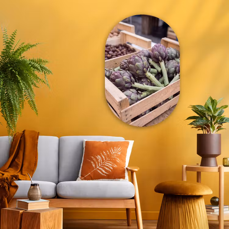 Oval - Glass - Vegetables - Market - Fresh - Groenten - Markt - Vers Wandcirkel Ovaal Glas middel