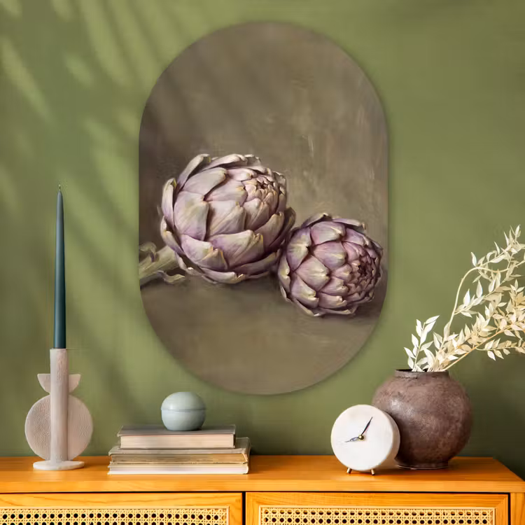 Oval - Glass - Vegetables - Still Life - Painting - Groente - Stilleven - Schilderij Wandcirkel Ovaal Glas middel