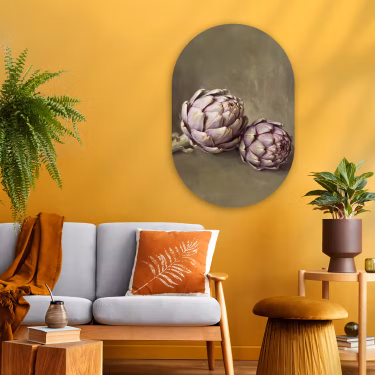 Oval - Glass - Vegetables - Still Life - Painting - Groente - Stilleven - Schilderij Wandcirkel Ovaal Glas middel