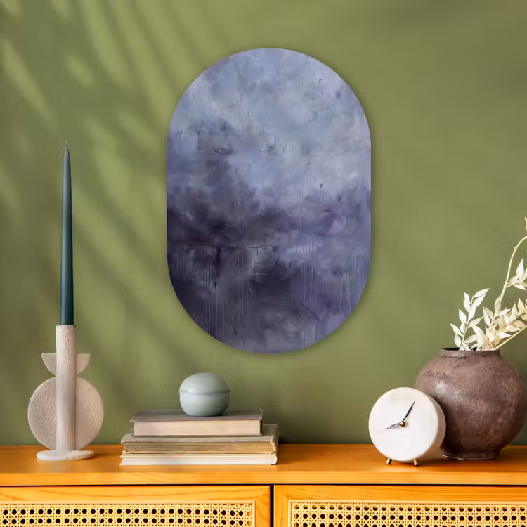 Abstract - Kwaststreken - Modern - Kunst - Grijs Wandcirkel Ovaal Forex klein -sfeer2