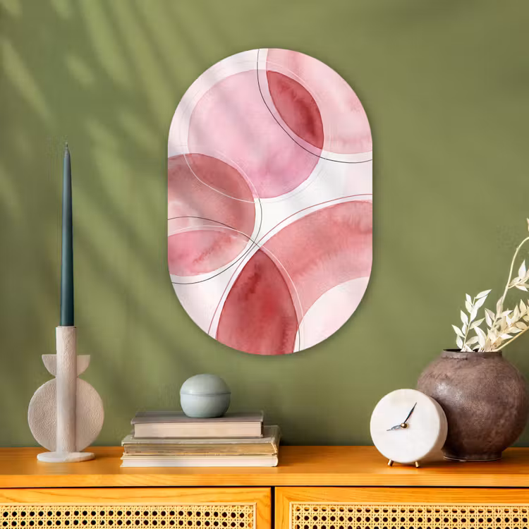 Abstract - Cirkels - Modern - Roze - Kunst Wandcirkel Ovaal Forex klein -sfeer2
