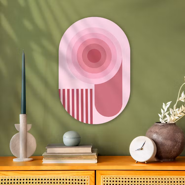 Abstract - Cirkels - Strepen - Modern - Roze Wandcirkel Ovaal Forex klein -sfeer2