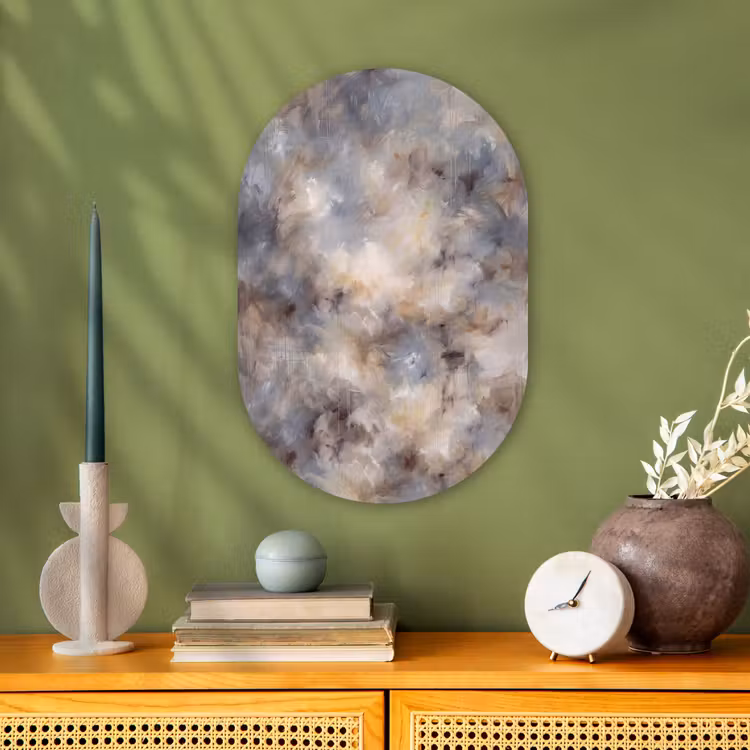 Abstract - Wolken - Sfeervol - Beige - Grijs Wandcirkel Ovaal Forex klein -sfeer2