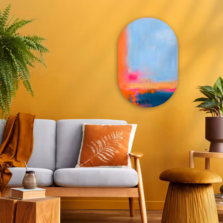 Abstract - Kleurvlakken - Modern - Oranje - Blauw Wandcirkel Ovaal Forex klein -sfeer4