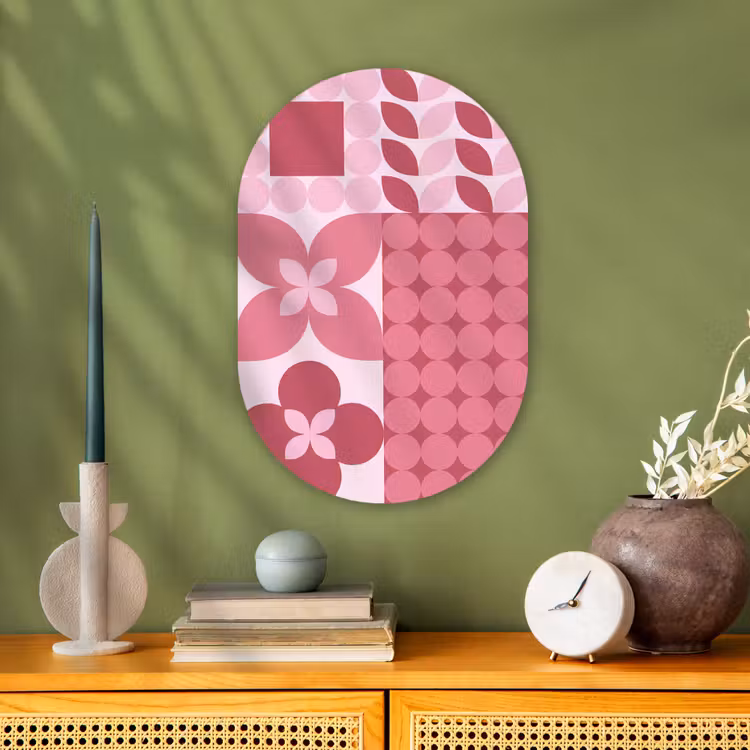Abstract - Geometrisch - Patroon - Modern - Roze Wandcirkel Ovaal Forex klein -sfeer2