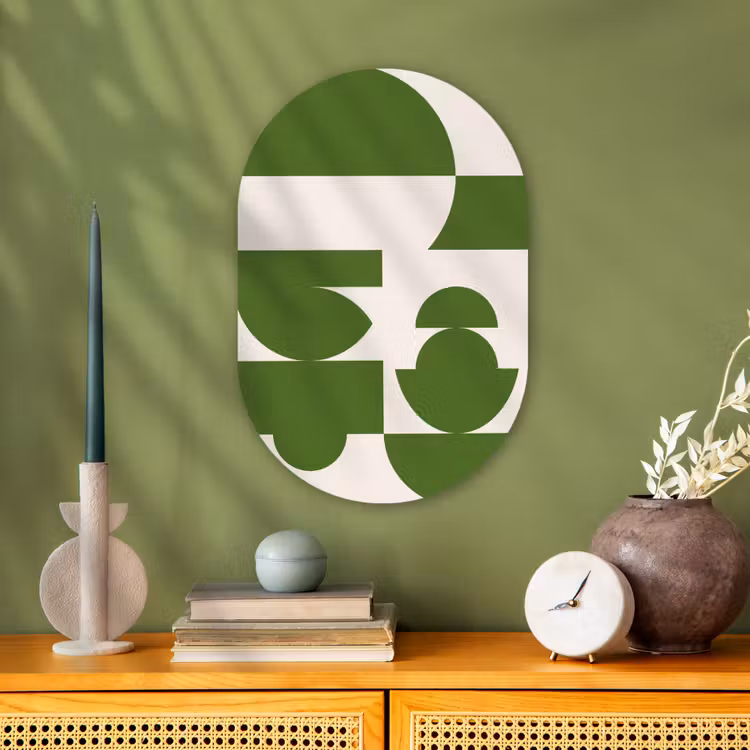 Abstract - Geometrie - Modern - Groen - Wit Wandcirkel Ovaal Forex klein -sfeer2