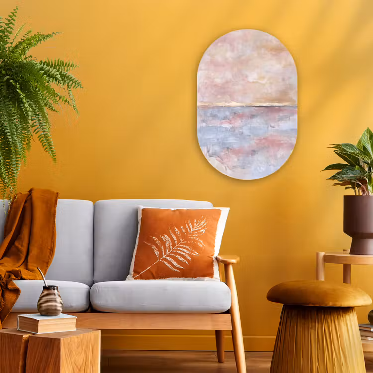 Abstract - Horizontaal - Kunst - Roze - Goud Wandcirkel Ovaal Forex klein -sfeer4