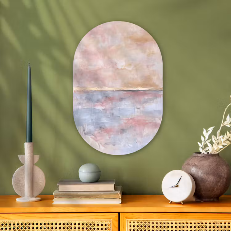 Abstract - Horizontaal - Kunst - Roze - Goud Wandcirkel Ovaal Forex klein -sfeer2