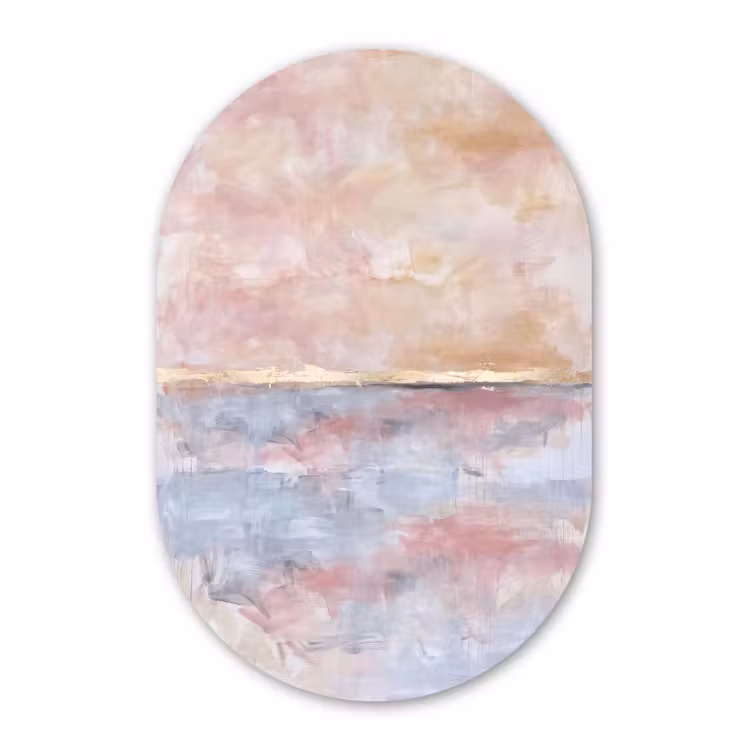 Abstract - Horizontaal - Kunst - Roze - Goud Wandcirkel Ovaal Forex klein -3d