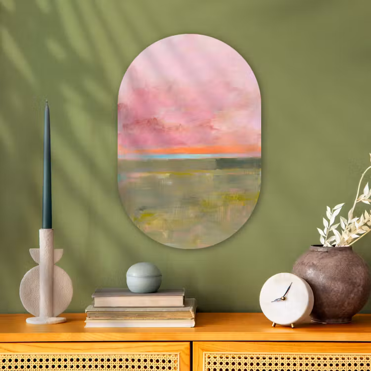 Abstract - Landschap - Modern - Roze - Oranje Wandcirkel Ovaal Forex klein -sfeer2