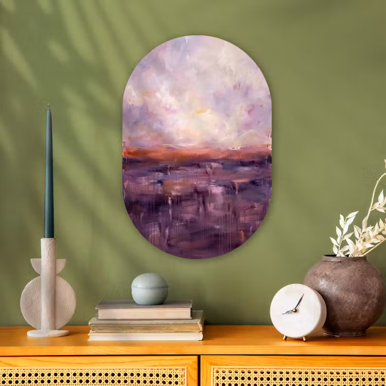 Abstract - Landschap - Modern - Paars - Oranje Wandcirkel Ovaal Forex klein -sfeer2